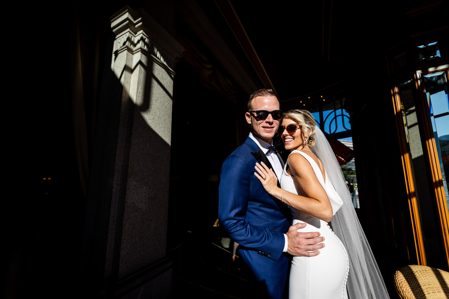 bride and groom getting final bride sipping from gin hotel tremezzo como